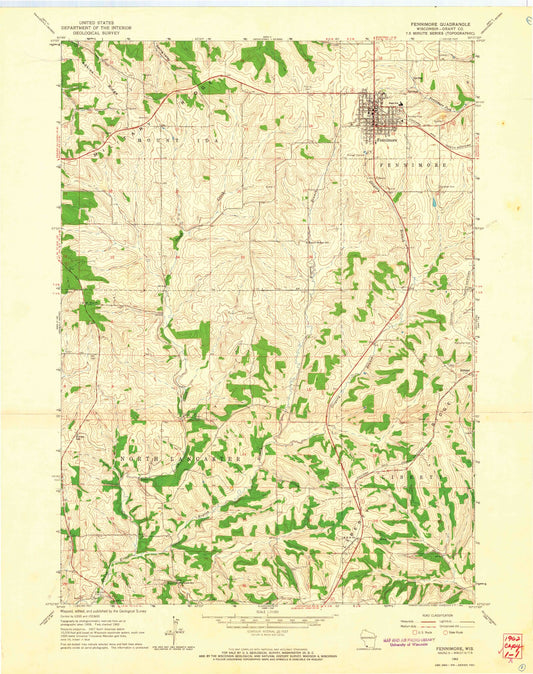 Classic USGS Fennimore Wisconsin 7.5'x7.5' Topo Map Image