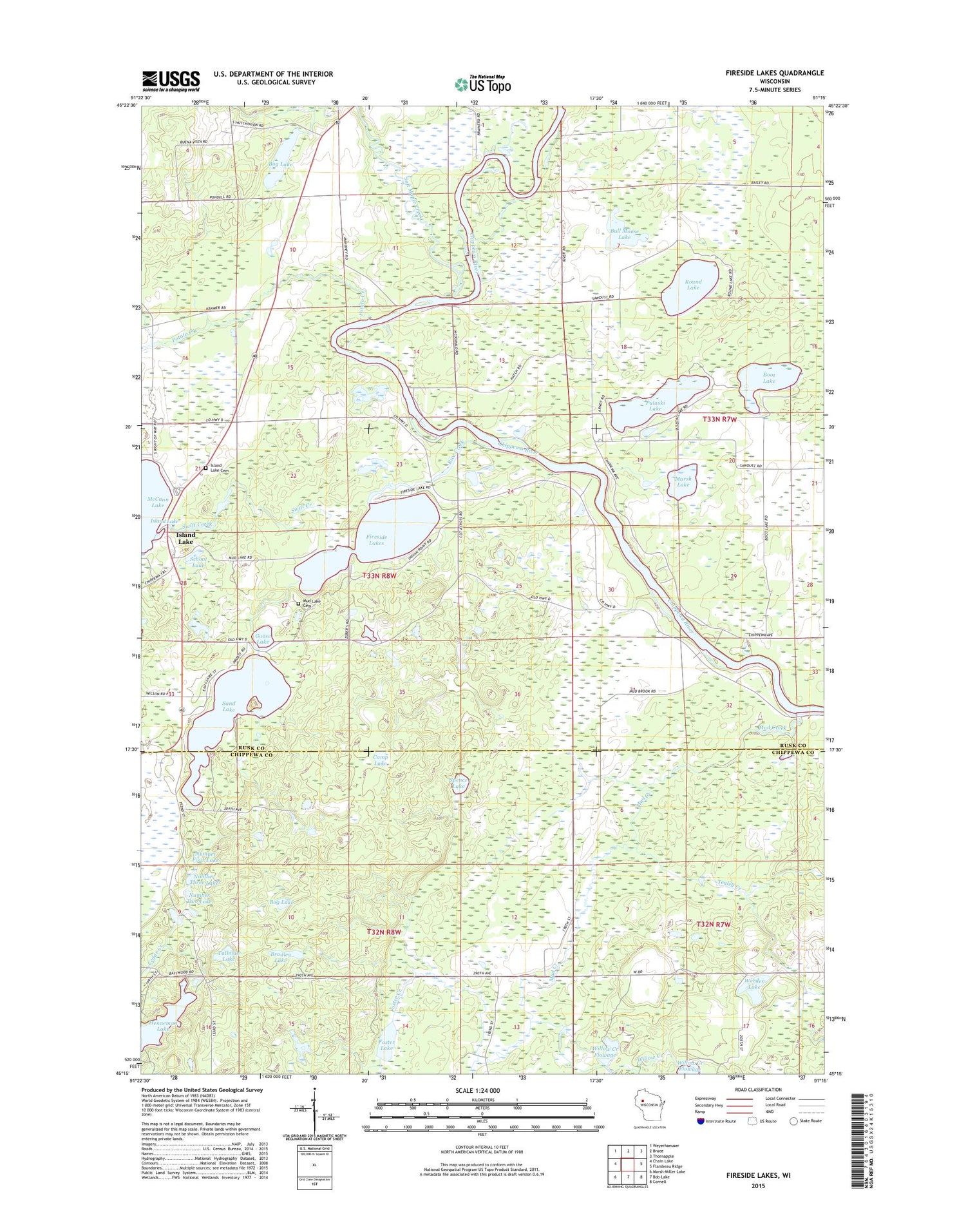 Fireside Lakes Wisconsin US Topo Map Image