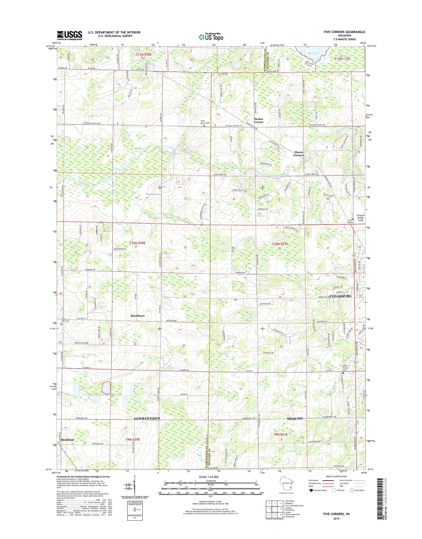 Five Corners Wisconsin US Topo Map Image
