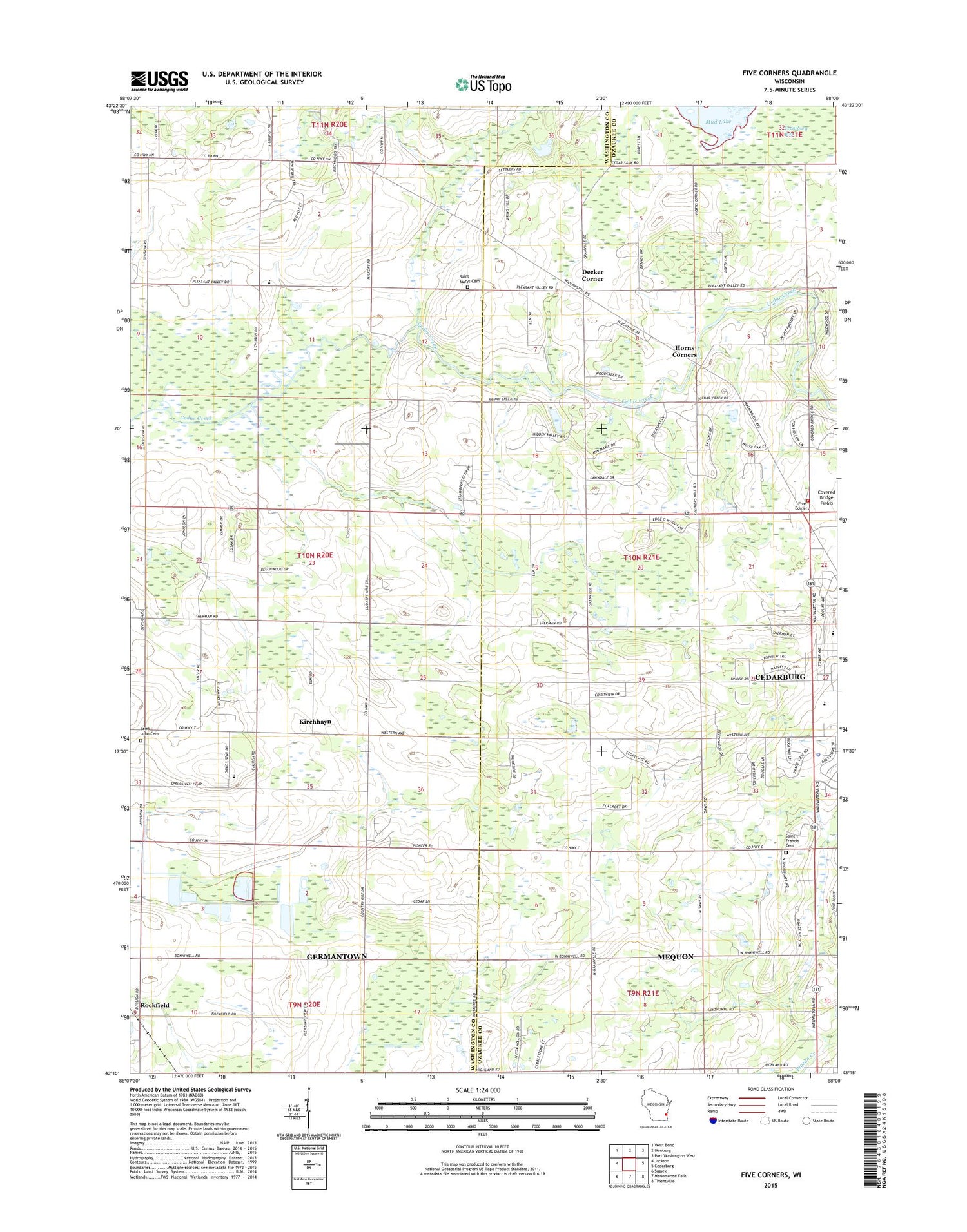 Five Corners Wisconsin US Topo Map Image