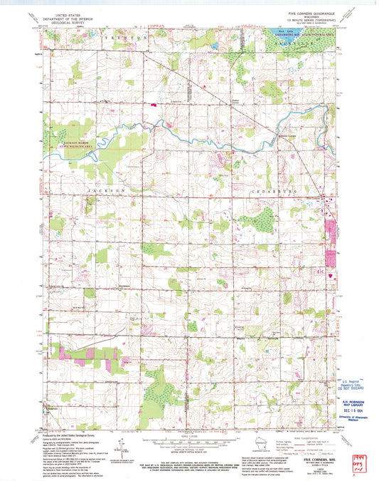 Classic USGS Five Corners Wisconsin 7.5'x7.5' Topo Map Image
