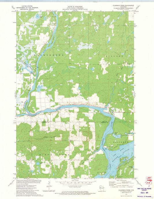 Classic USGS Flambeau Ridge Wisconsin 7.5'x7.5' Topo Map Image