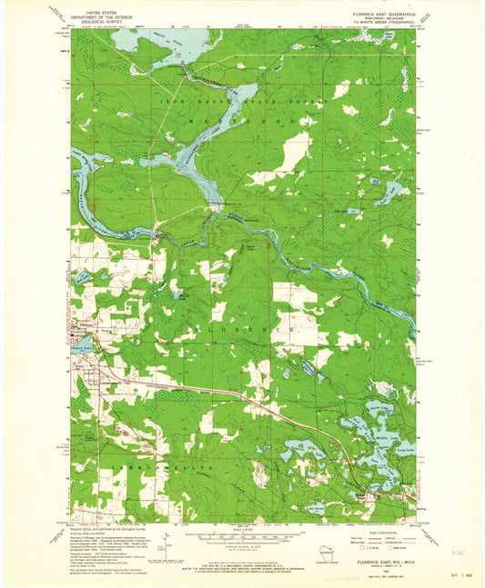 Classic USGS Florence East Wisconsin 7.5'x7.5' Topo Map Image