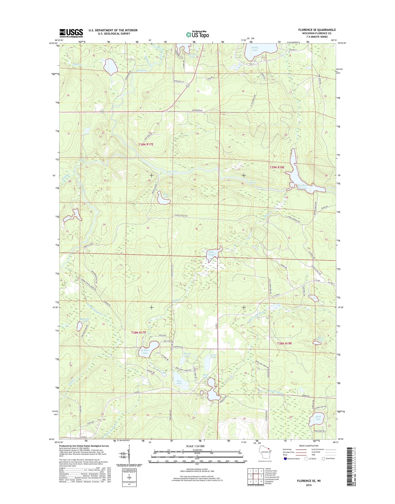 Florence SE Wisconsin US Topo Map Image