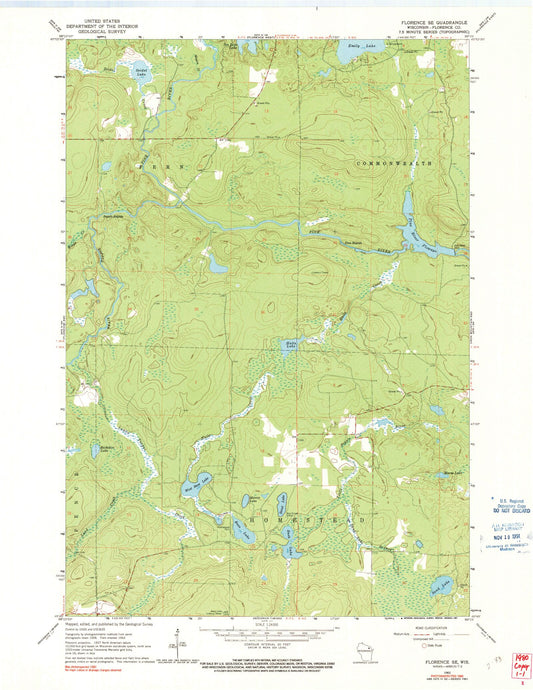 Classic USGS Florence SE Wisconsin 7.5'x7.5' Topo Map Image
