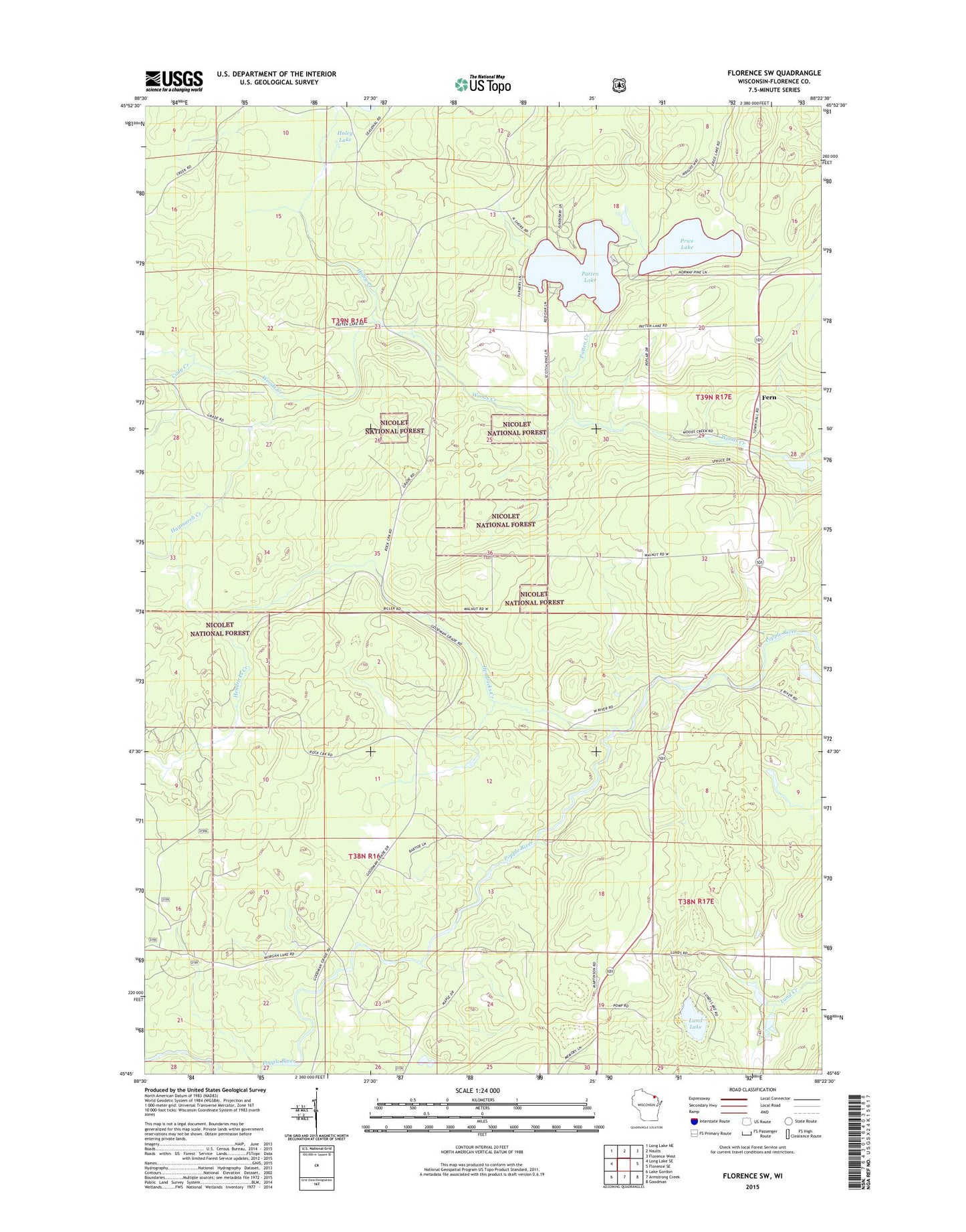 Florence SW Wisconsin US Topo Map Image