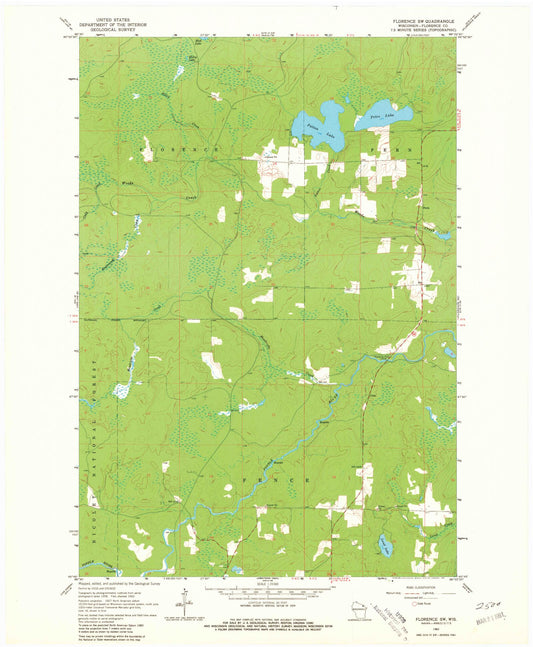 Classic USGS Florence SW Wisconsin 7.5'x7.5' Topo Map Image