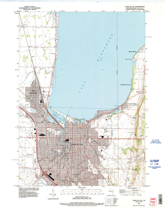 Classic USGS Fond du Lac Wisconsin 7.5'x7.5' Topo Map Image