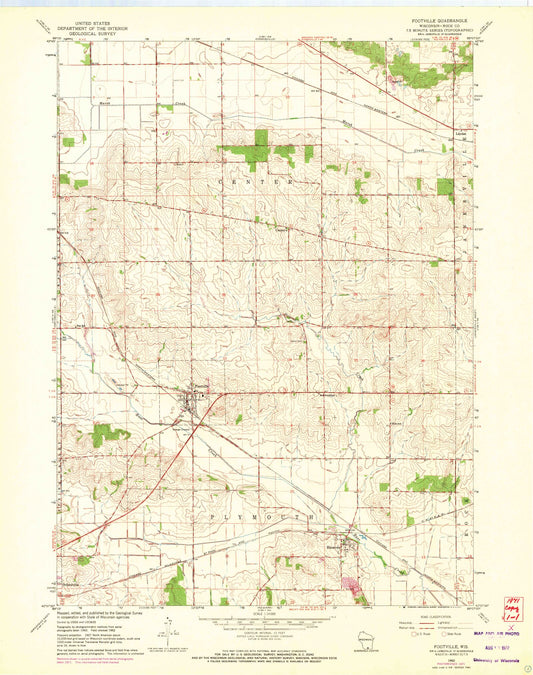 Classic USGS Footville Wisconsin 7.5'x7.5' Topo Map Image