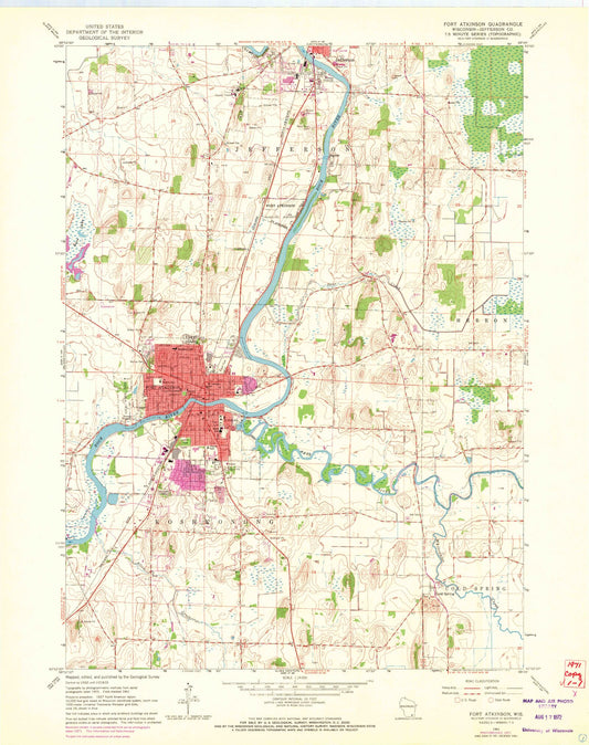 Classic USGS Fort Atkinson Wisconsin 7.5'x7.5' Topo Map Image