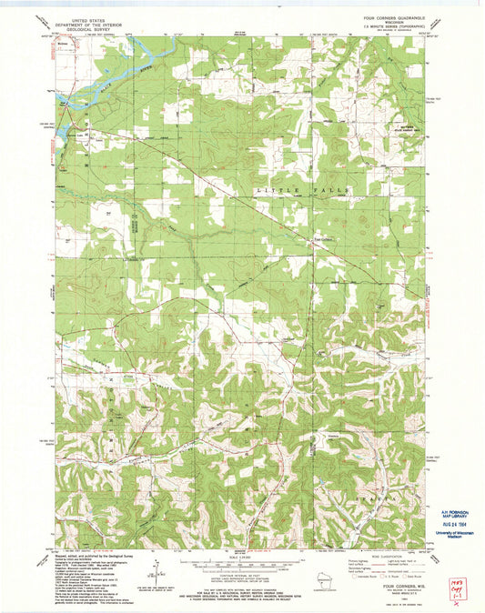 Classic USGS Four Corners Wisconsin 7.5'x7.5' Topo Map Image