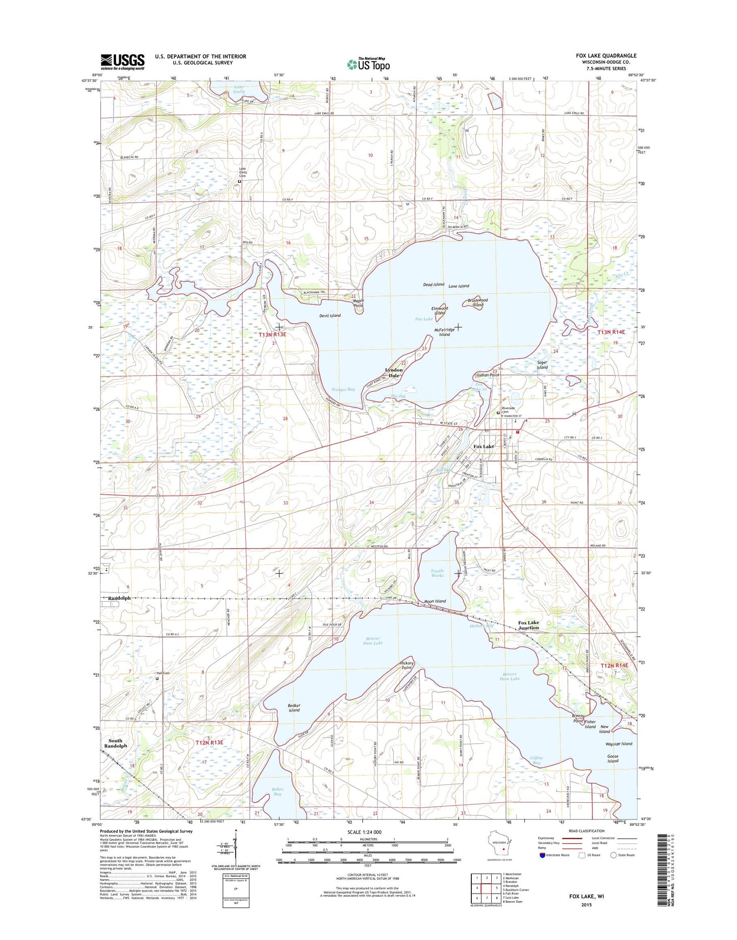 Fox Lake Wisconsin US Topo Map Image