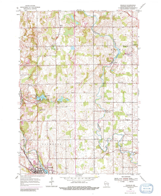 Classic USGS Franklin Wisconsin 7.5'x7.5' Topo Map Image