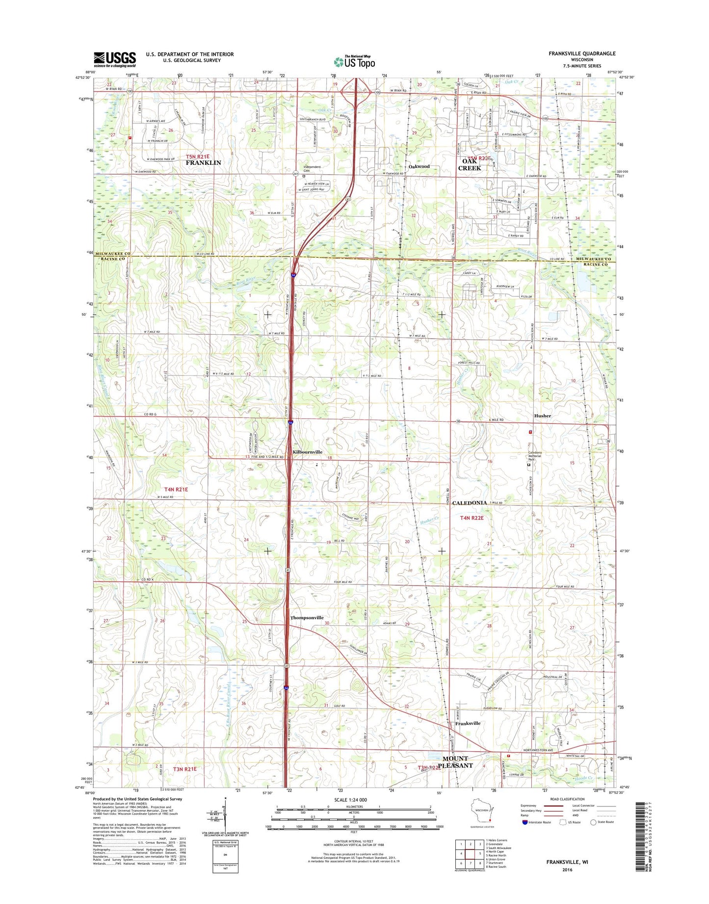 Franksville Wisconsin US Topo Map Image