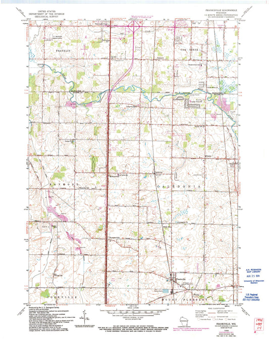 Classic USGS Franksville Wisconsin 7.5'x7.5' Topo Map Image
