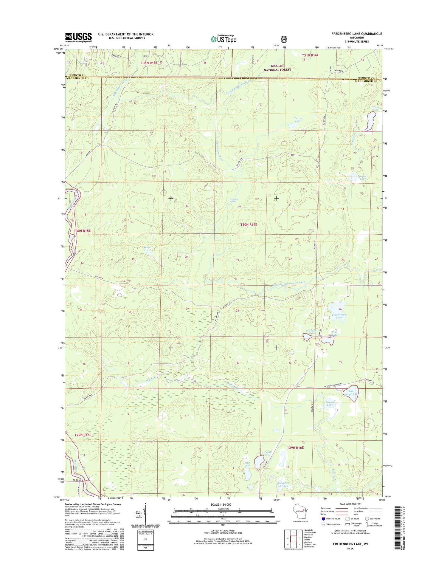 Fredenberg Lake Wisconsin US Topo Map Image