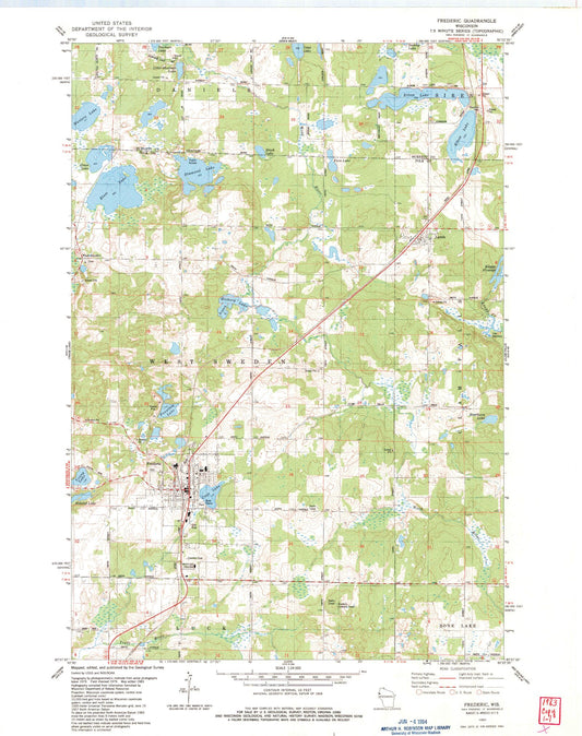 Classic USGS Frederic Wisconsin 7.5'x7.5' Topo Map Image