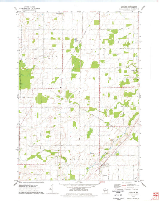 Classic USGS Freedom Wisconsin 7.5'x7.5' Topo Map Image