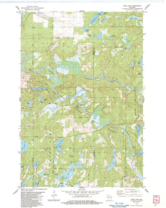 Classic USGS Frog Lake Wisconsin 7.5'x7.5' Topo Map Image