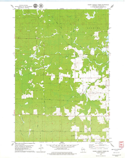 Classic USGS Fromm Lookout Tower Wisconsin 7.5'x7.5' Topo Map Image