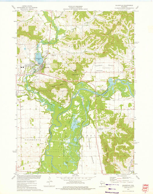 Classic USGS Galesville Wisconsin 7.5'x7.5' Topo Map Image