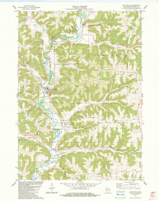 Classic USGS Gays Mills Wisconsin 7.5'x7.5' Topo Map Image
