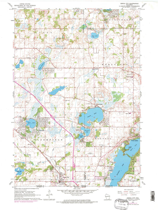 Classic USGS Genoa City Wisconsin 7.5'x7.5' Topo Map Image