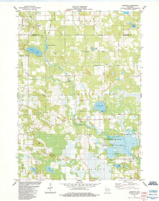 Classic USGS Germania Wisconsin 7.5'x7.5' Topo Map Image