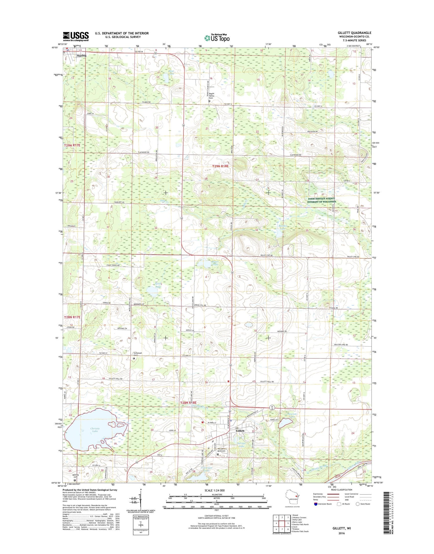 Gillett Wisconsin US Topo Map Image