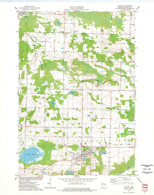 Classic USGS Gillett Wisconsin 7.5'x7.5' Topo Map Image