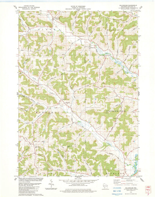Classic USGS Gillingham Wisconsin 7.5'x7.5' Topo Map Image