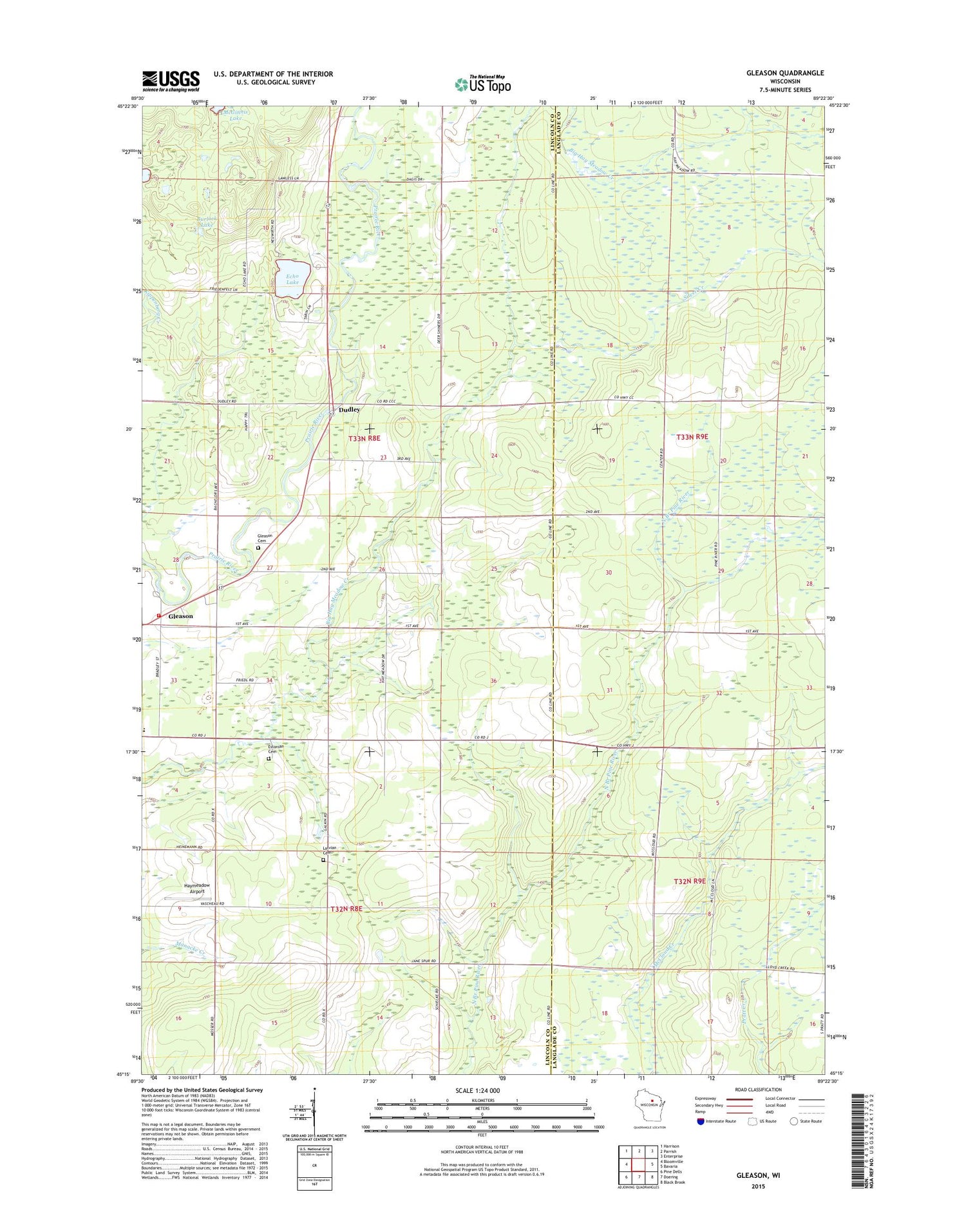 Gleason Wisconsin US Topo Map Image