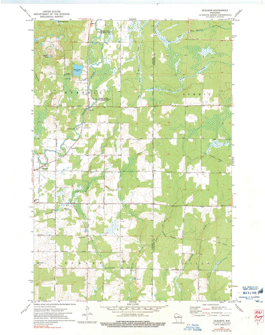Classic USGS Gleason Wisconsin 7.5'x7.5' Topo Map Image
