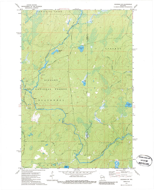 Classic USGS Goodman SW Wisconsin 7.5'x7.5' Topo Map Image