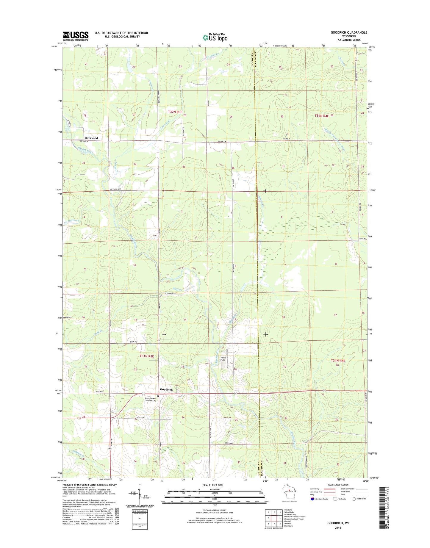 Goodrich Wisconsin US Topo Map Image