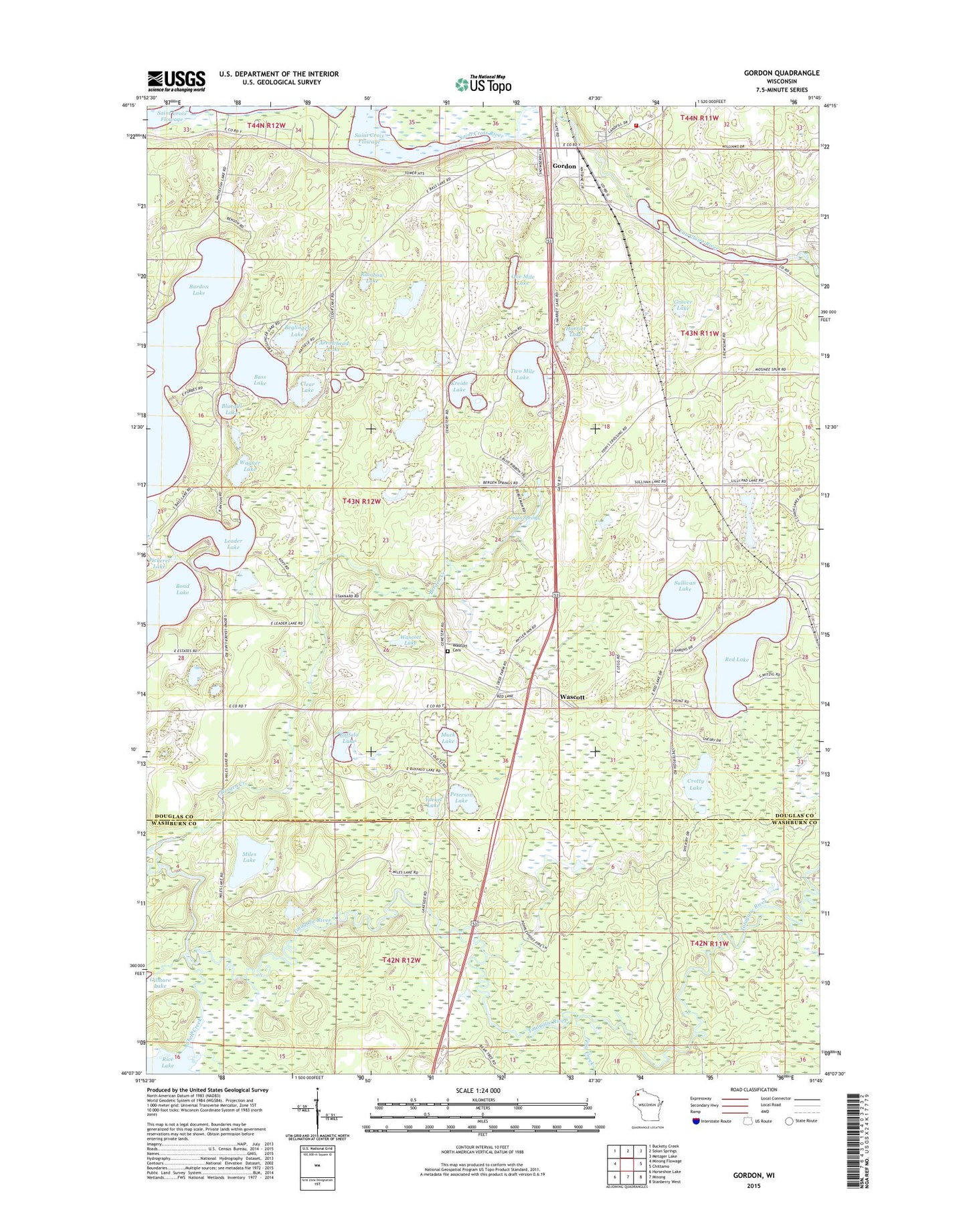 Gordon Wisconsin US Topo Map Image