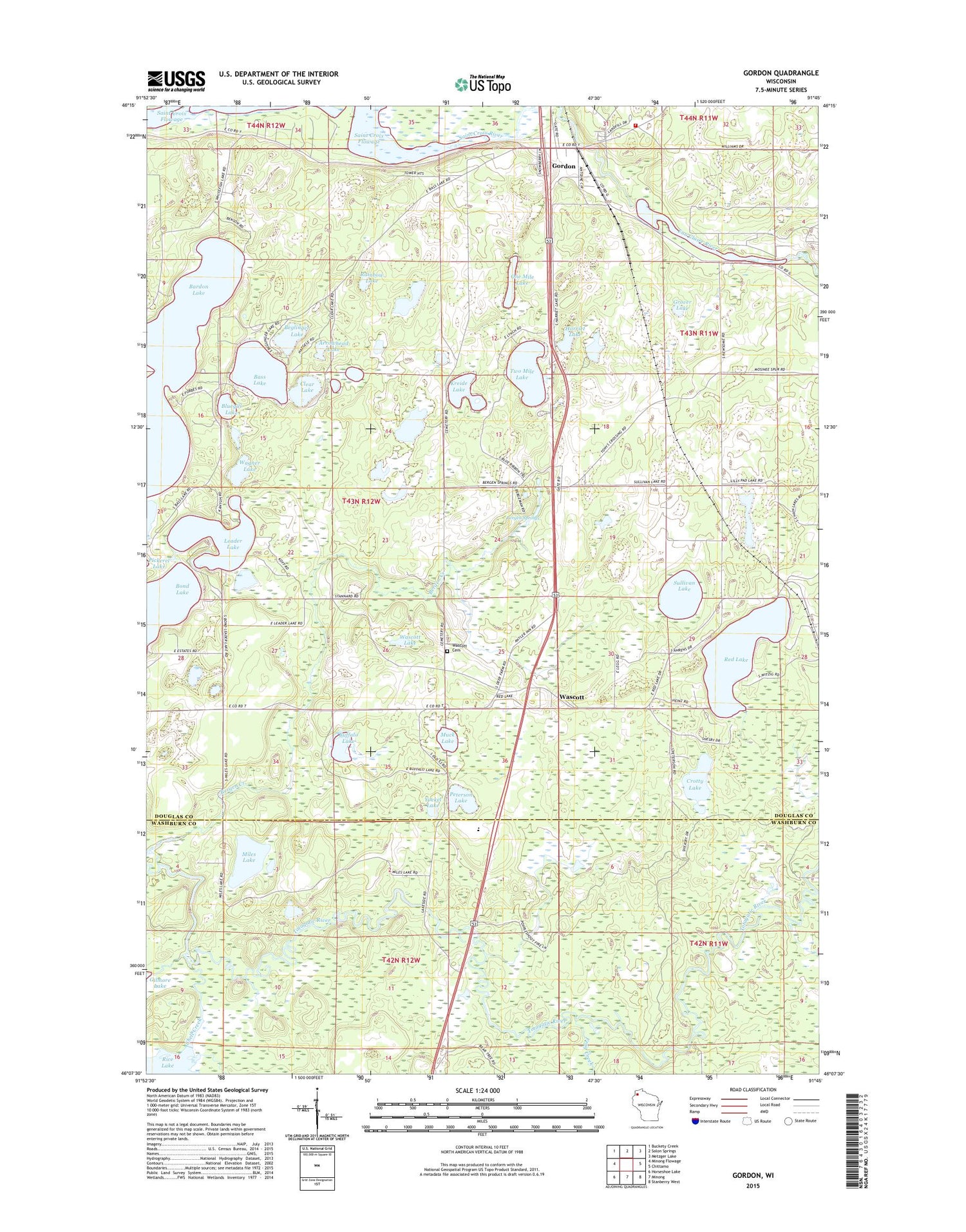 Gordon Wisconsin US Topo Map Image
