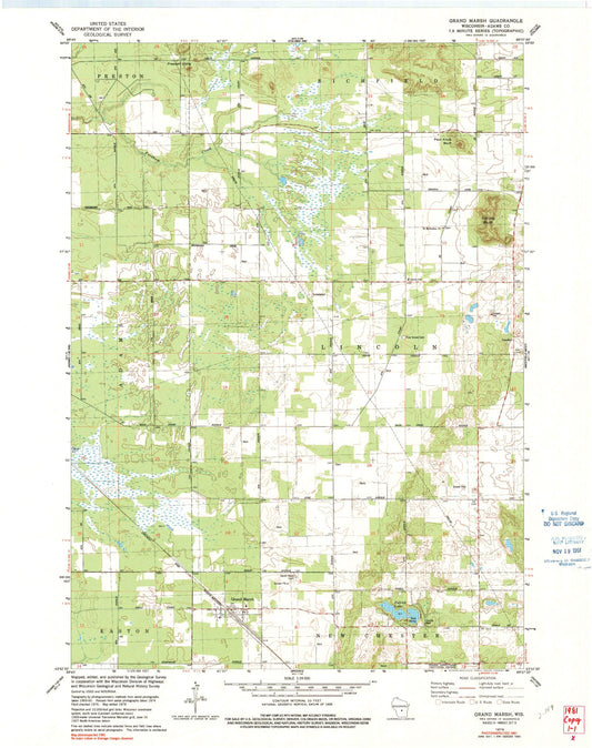 Classic USGS Grand Marsh Wisconsin 7.5'x7.5' Topo Map Image