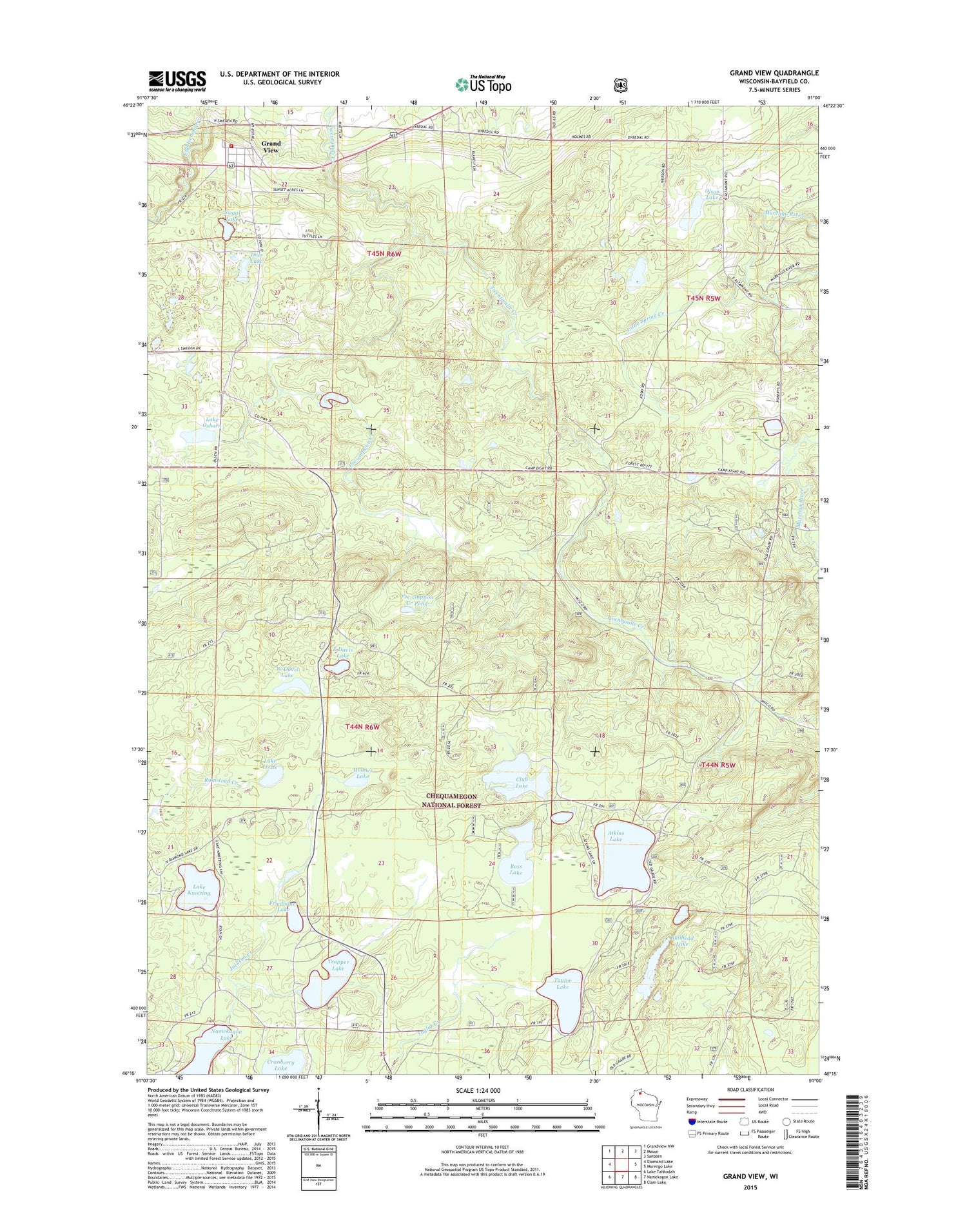Grand View Wisconsin US Topo Map Image