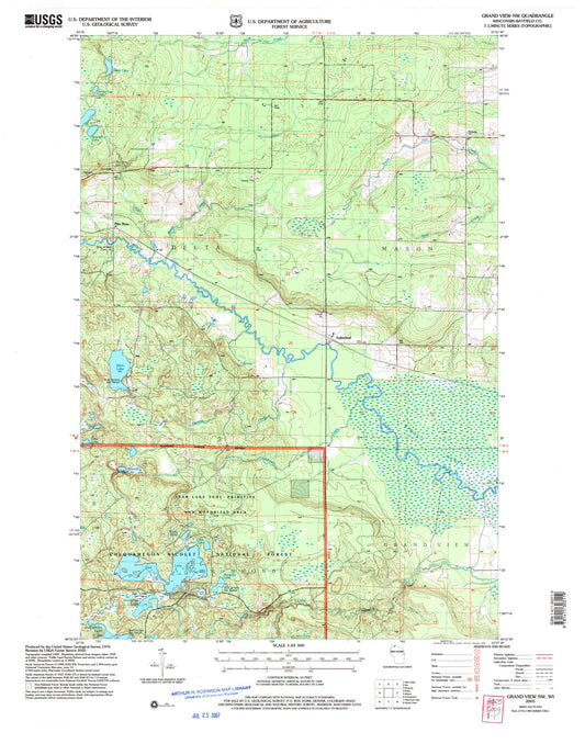 Classic USGS Grandview NW Wisconsin 7.5'x7.5' Topo Map Image