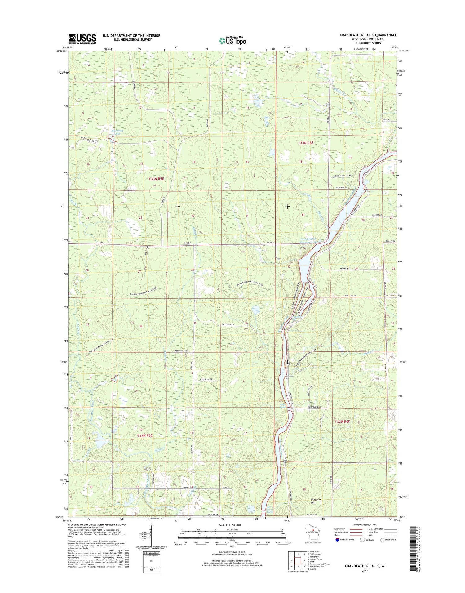 Grandfather Falls Wisconsin US Topo Map Image