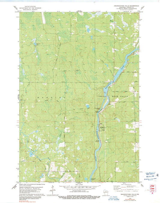 Classic USGS Grandfather Falls Wisconsin 7.5'x7.5' Topo Map Image