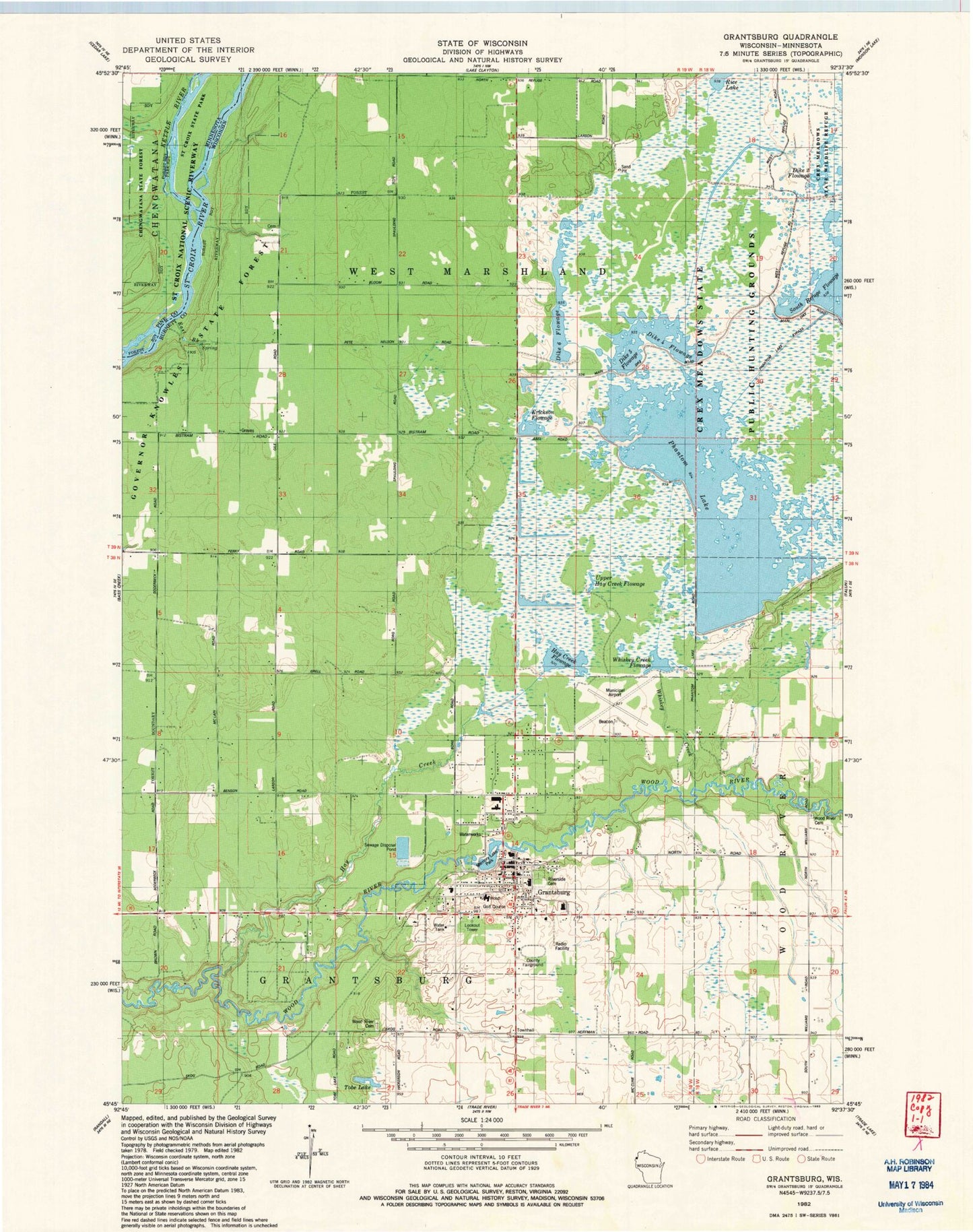 Classic USGS Grantsburg Wisconsin 7.5'x7.5' Topo Map Image