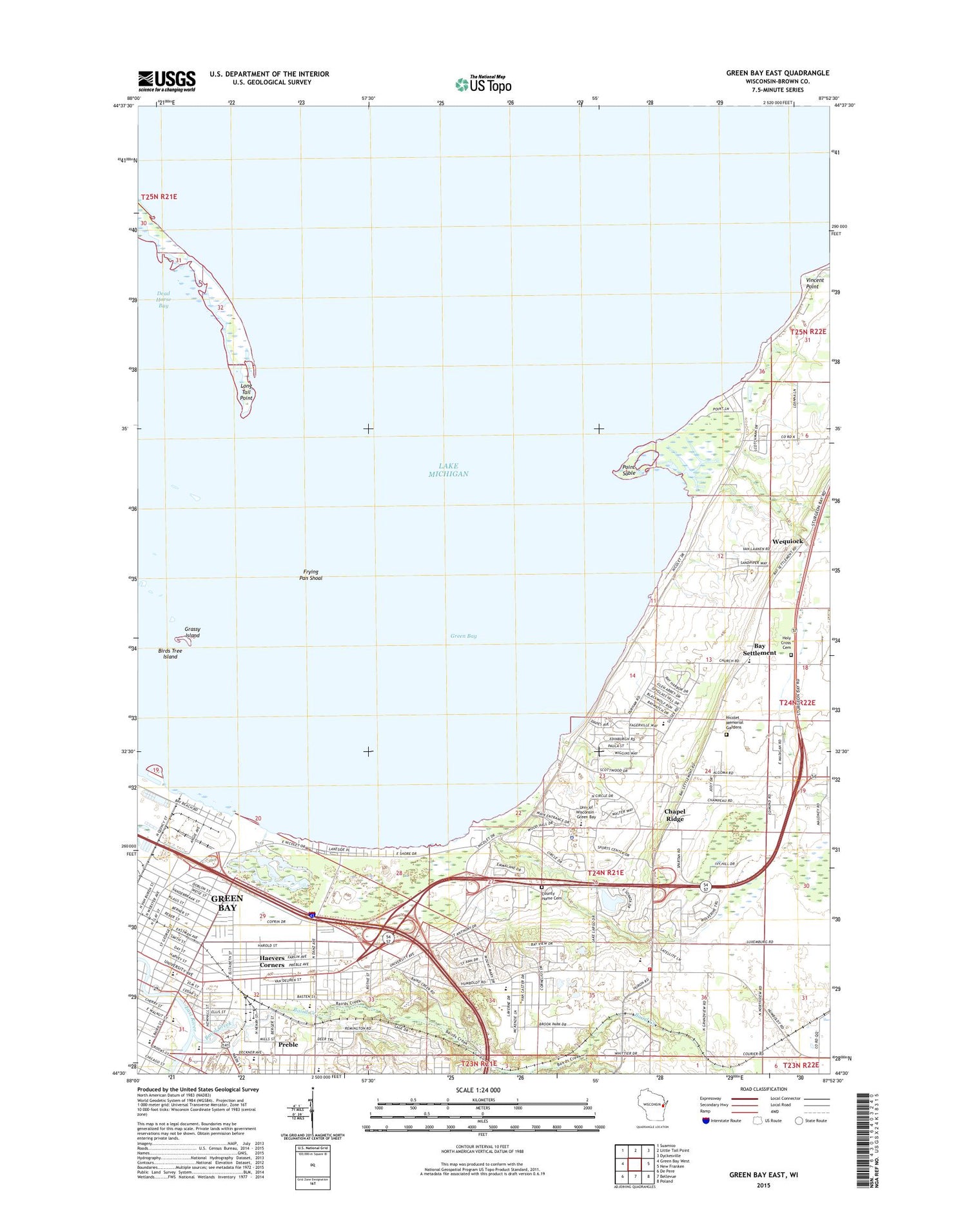 Green Bay East Wisconsin US Topo Map Image