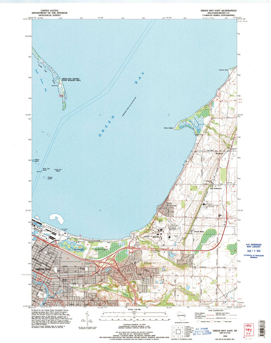 Classic USGS Green Bay East Wisconsin 7.5'x7.5' Topo Map Image