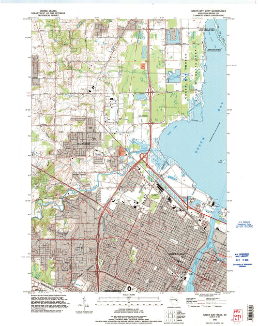 Classic USGS Green Bay West Wisconsin 7.5'x7.5' Topo Map Image