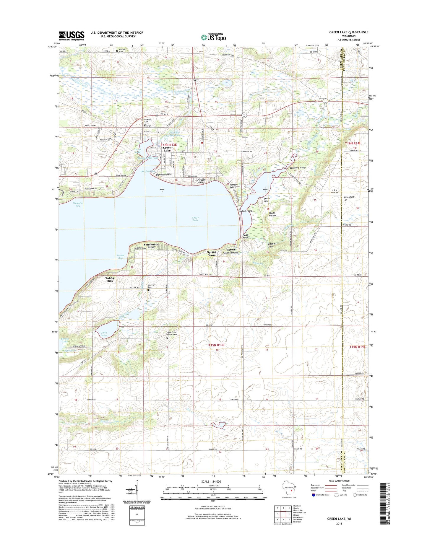 Green Lake Wisconsin US Topo Map Image