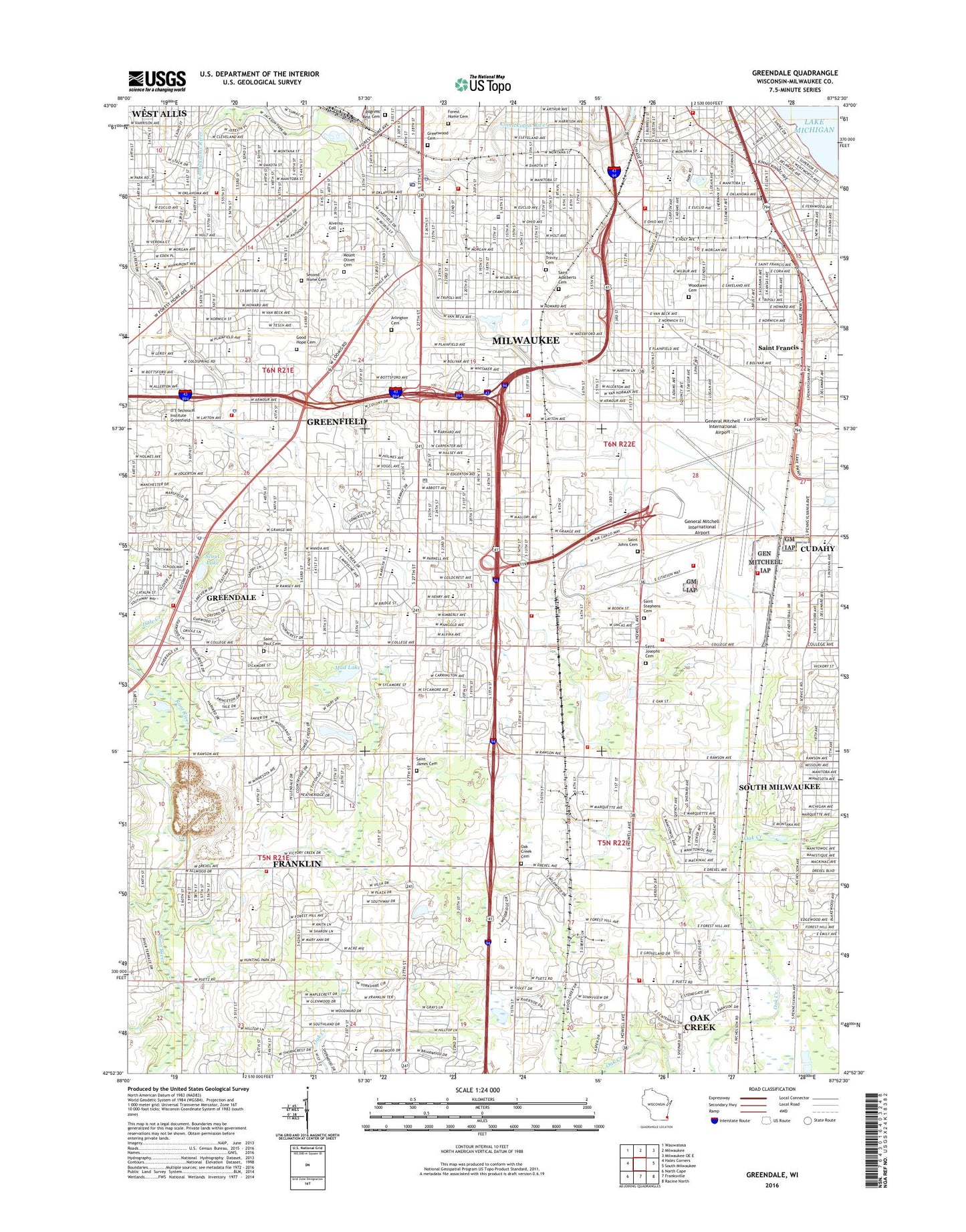 Greendale Wisconsin US Topo Map Image