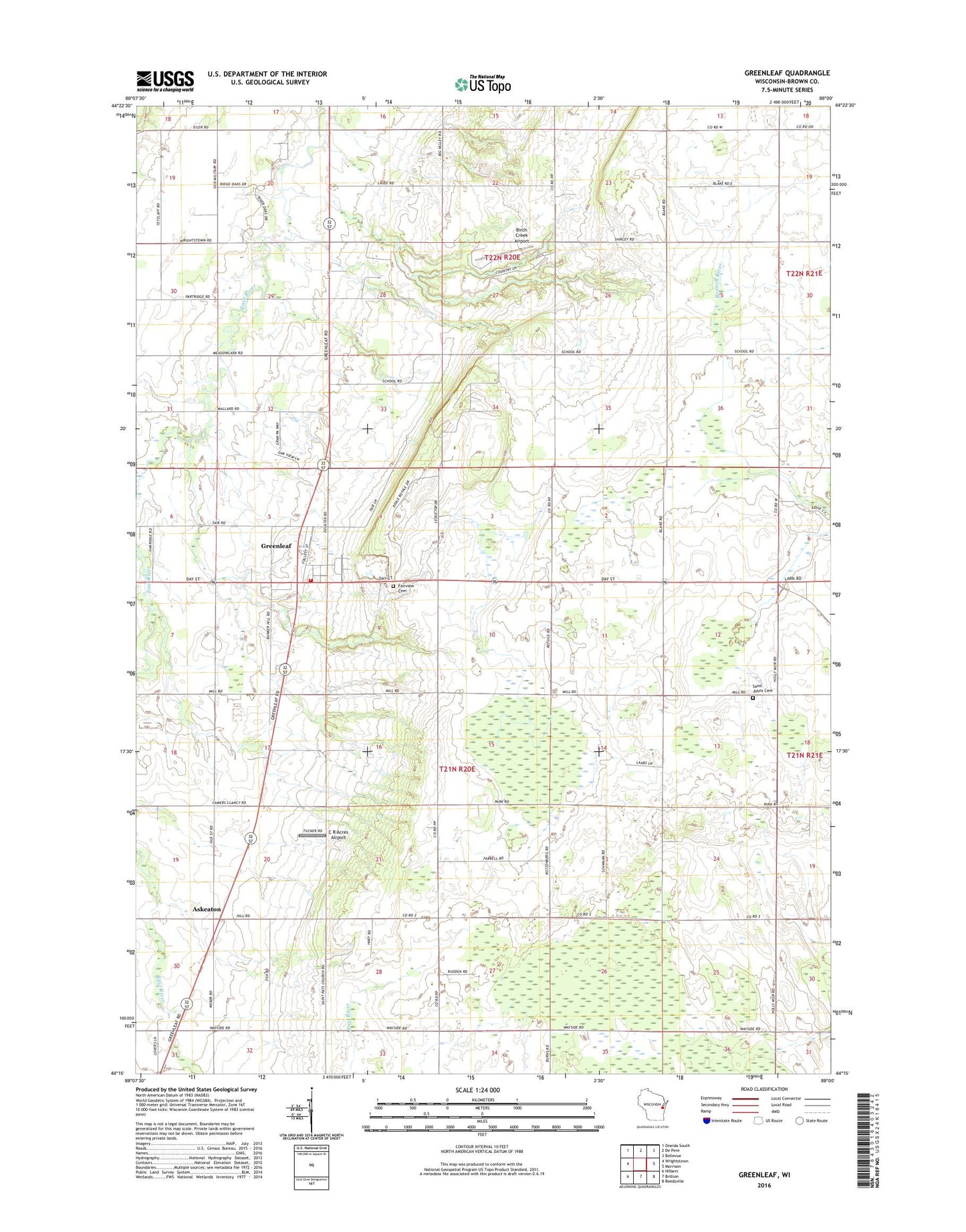 Greenleaf Wisconsin US Topo Map Image