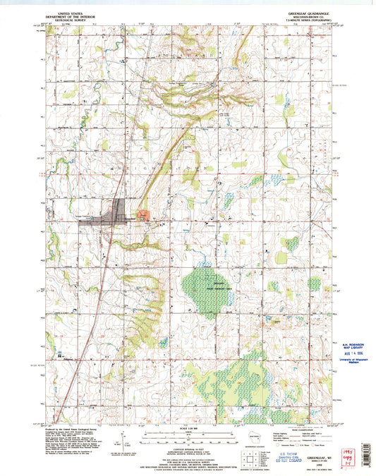 Classic USGS Greenleaf Wisconsin 7.5'x7.5' Topo Map Image